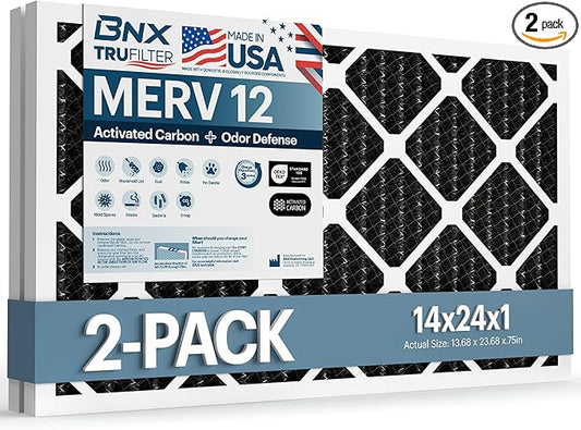 BNX TruFilter 14x24x1 MERV 12 Odor Defense AC Furnace Air Filter by BNX