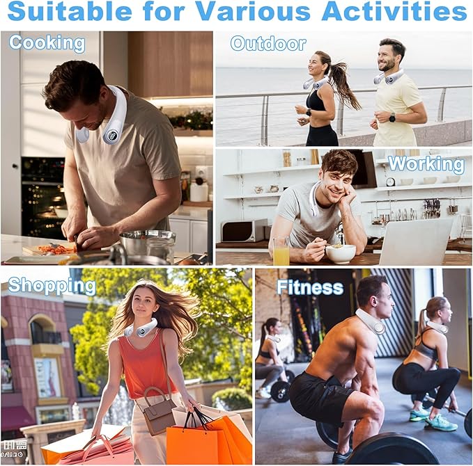 Portable Neck Fan that Blow Cold Air, LED Display, Rechargeable Hands-Free - Image 8