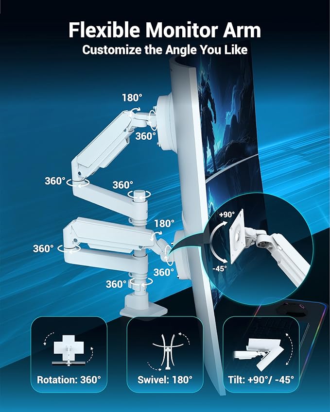 Ergounion Dual Monitor Arm for 13-49 Inch Ultrawide Screens, Heavy Duty Monitor - Image 4