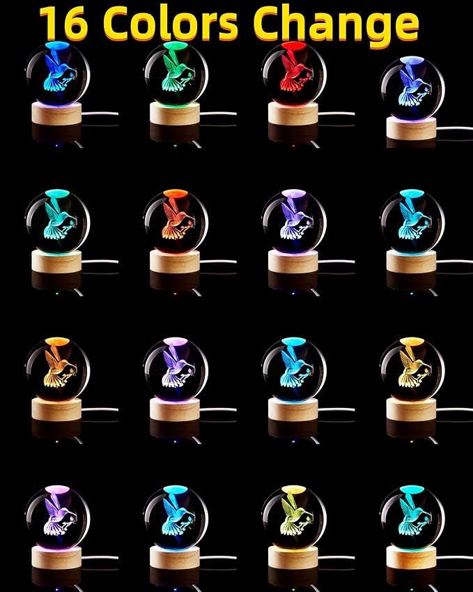 Conalisk 3D Hummingbird Crystal Ball Lamp, Lifelike 3D LED Bird Night Light - Image 2