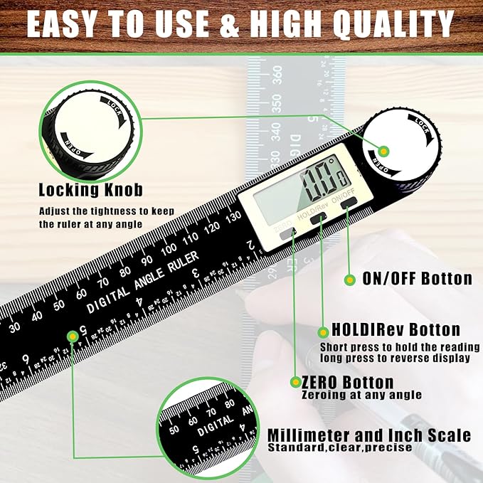 PDDYIER Angle Finder Protractor, 2-in-1 Miter Saw Protractor, 7 Inch/200mm ABS - Image 2