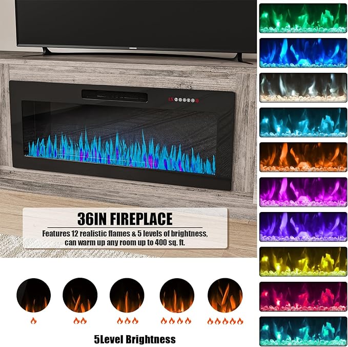 VITESSE TV Stand with 36" inch Electric Fireplace Up to 90" TVs, LED Light - Image 6