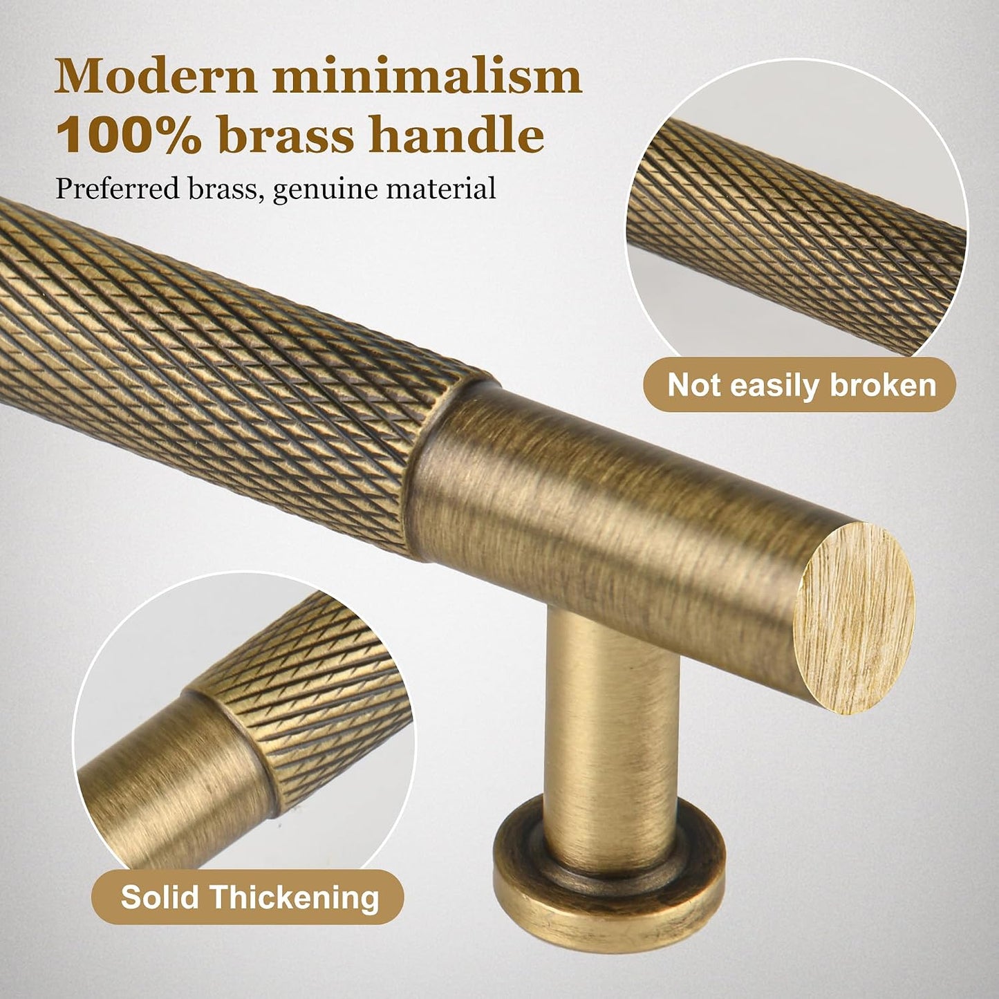5" Knurled Solid Brass Cabinet Pulls, Antique Brass 2-Pack | Solid Brass Bar Pull + Knurled, Designer Look + For Kitchen Cabinets + Bathroom & Dresser + Heavy Duty, Easy Fit