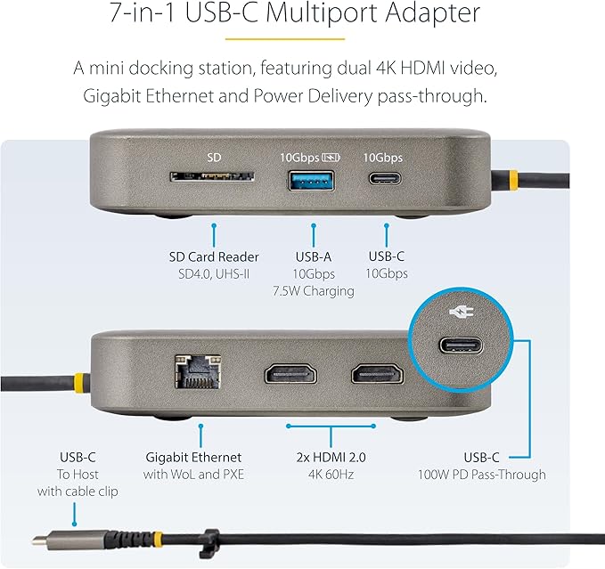 StarTech.com 7-in-1 USB C DisplayLink Dual Monitor Docking Station, 4K 60Hz - Image 3