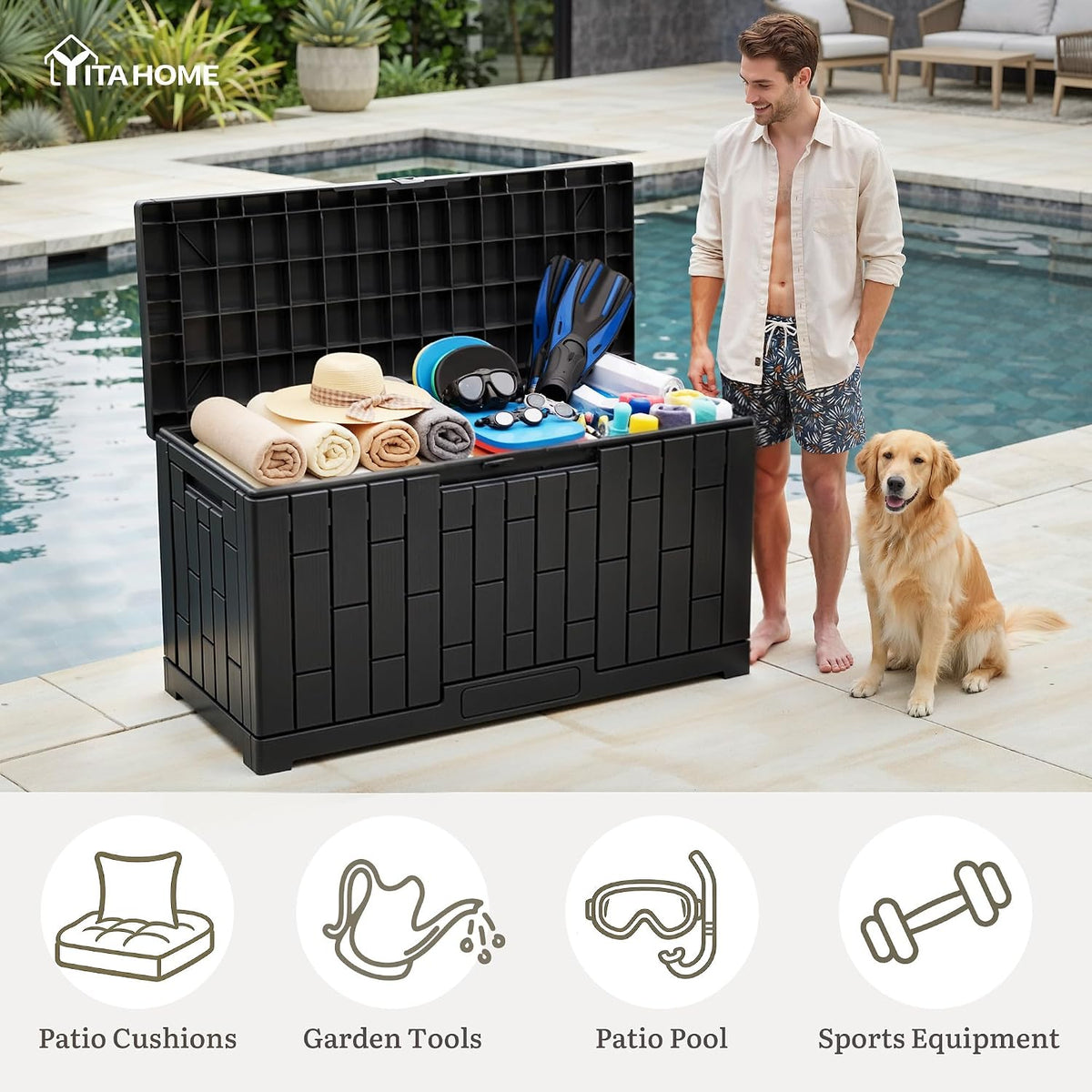 yitahome 60 gallon resin deck box, package contents