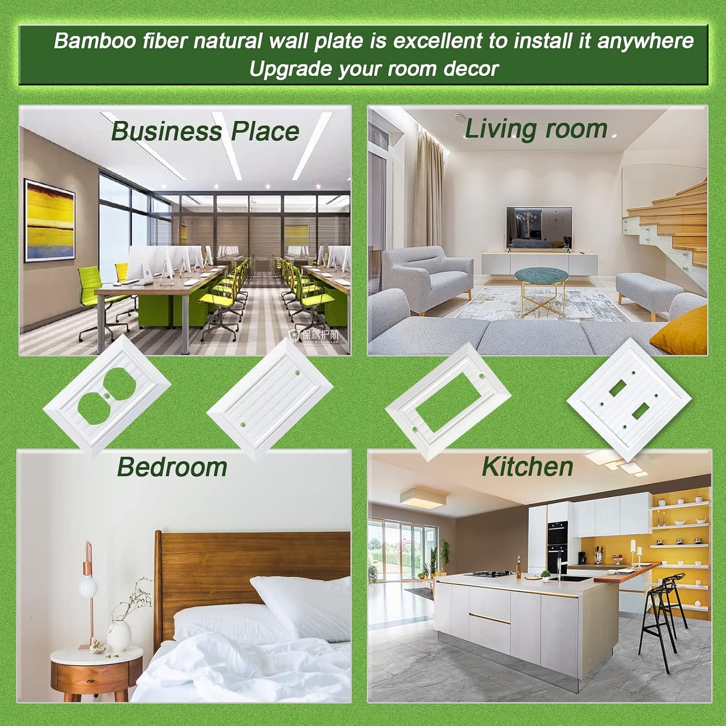 Pure White Classic Beadboard Wall Plates,Light Switch Covers,Electrical Outlet Covers, Switch Plates of Various Combination, Nature Bamboo Fiber Wall plate (2 Gang Toggle 2 Pack)