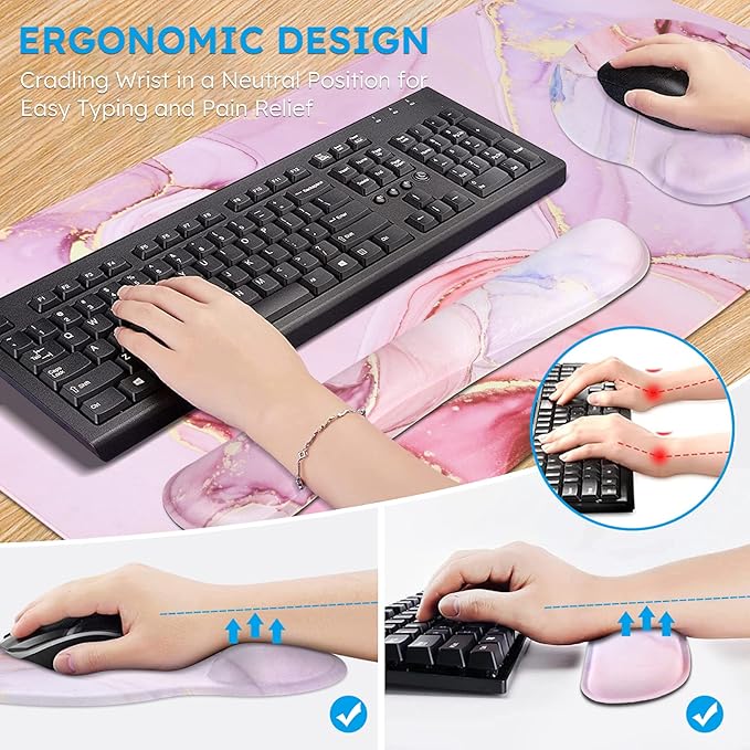 iCasso Desk Mat, Gaming Mouse Pad Wrist Support Set, 4in1 XXL Large Mousepad + - Image 3