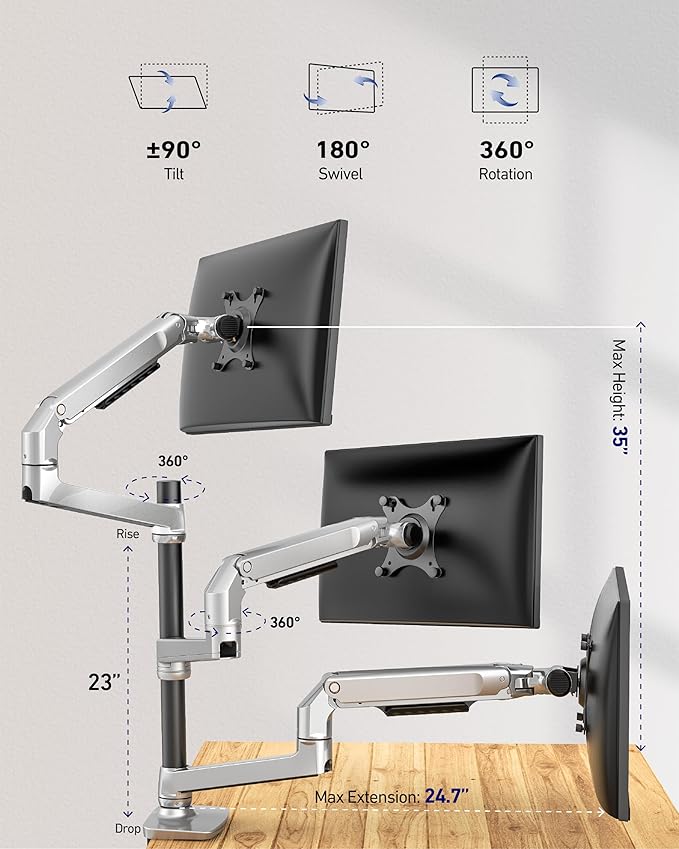 Ergounion Triple Monitor Mount, Holds Screens up to 40 Inches and 25 lbs - Image 3