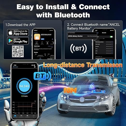 ANCEL BM300 12V Battery Monitor, Cranking System Test & Alarm - Image 3