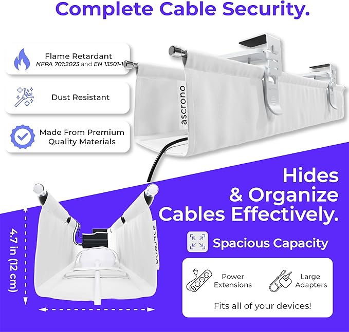 Ascrono Original No Drill Under Desk Cable Management Tray 40.6" - Image 6