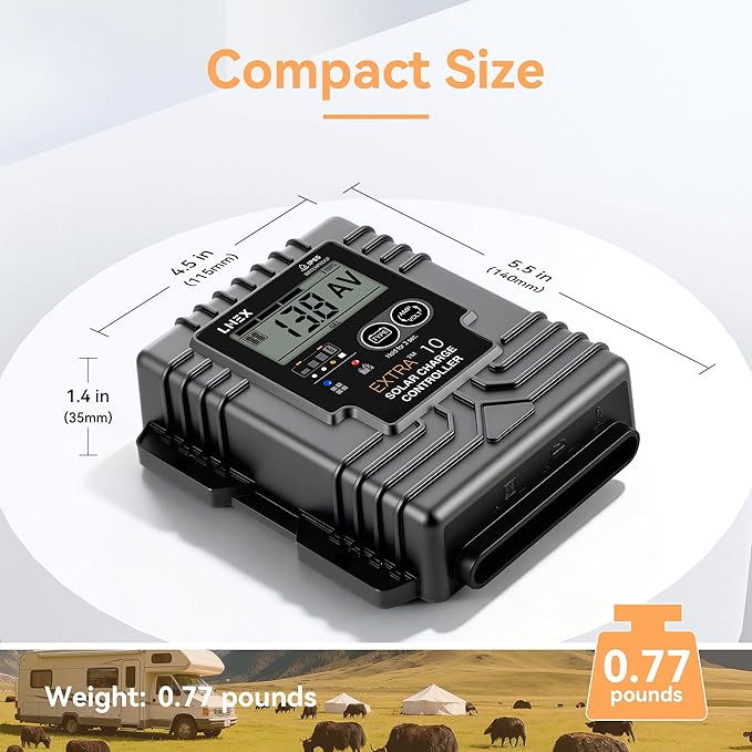 LNEX Solar Charge Controller Waterproof, 10A Solar Panel Regulator - Image 2