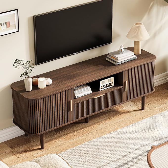DAMCROP Fluted TV Stand, 55 Inch Mid Century Modern Media Console Table - Image 4