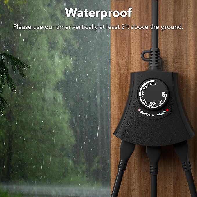 HBN Outdoor Light Timer Waterproof, Weatherproof Photocell Dusk to Dawn Light - Image 4