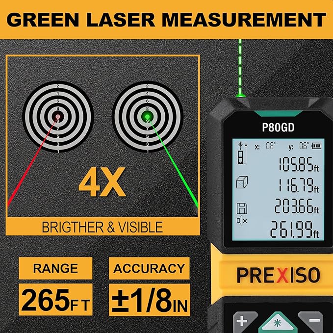 PREXISO Laser Measure Rechargeable, 265Ft Green Beam Laser Measurement Tool - Image 4