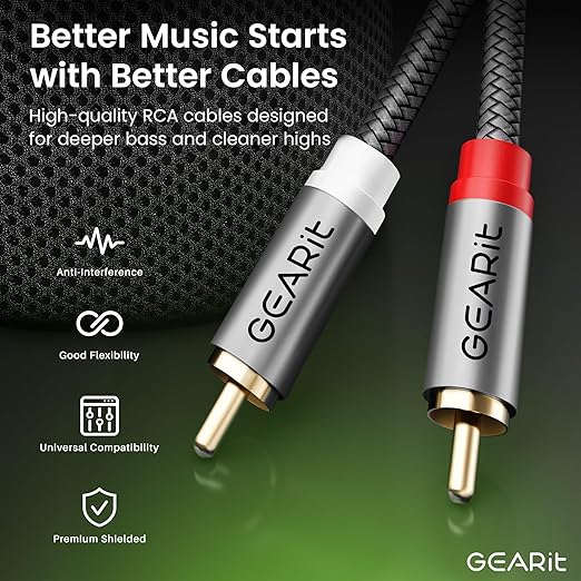 GEARit RCA Cable 2RCA Male to 2RCA Male Stereo Audio Cables Shielded Braided - Image 6