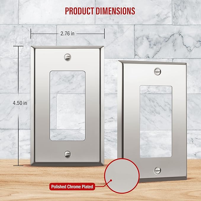 ENERLITES Decorator Switch or Outlet Metal Wall Plate, Stainless Steel 201 - Image 2