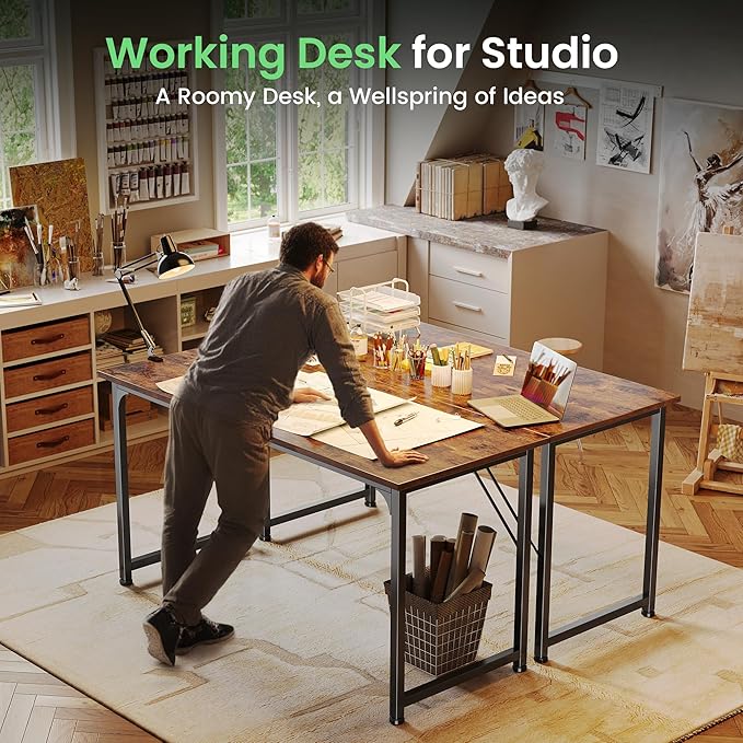 Huuger Computer Desk, 55 Inch Home Office Desk, Gaming Writing Work from Home - Image 7