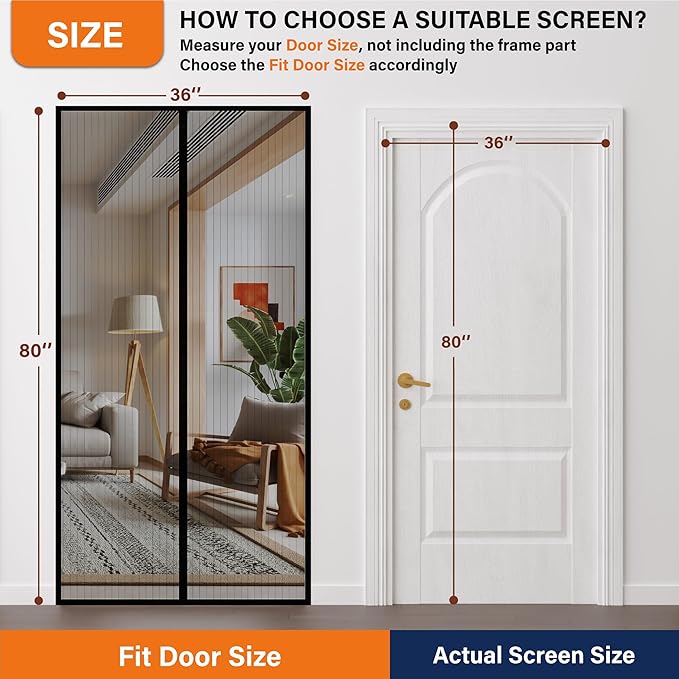 Magnetic Screen Door, Fit Door Size 35 x 80 Inches, Screen Doors - Image 3