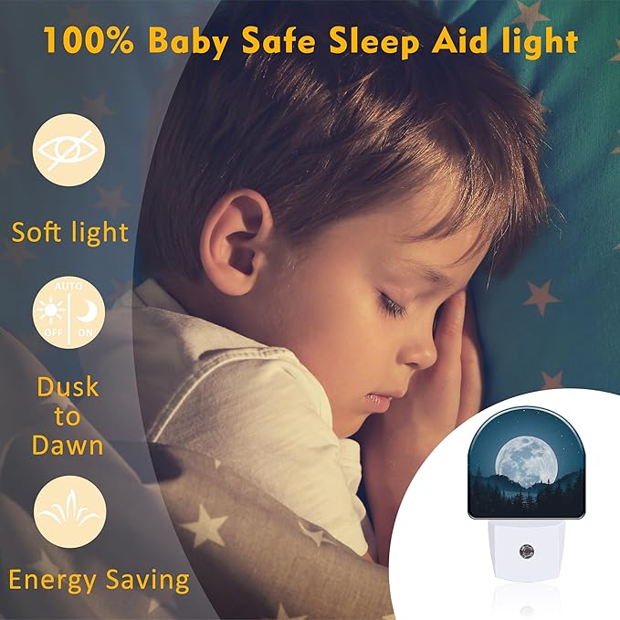 Full Moon and Misty Forest Night Light Plug into Wall, Starry Sky and Forest - Image 5