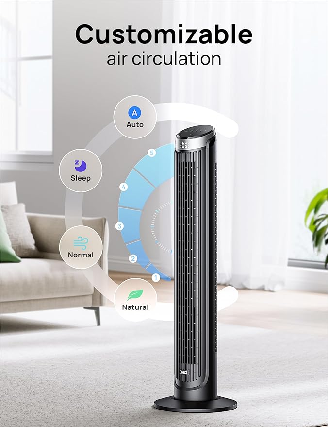 Dreo Tower Fan for Bedroom, 90° Oscillating Fans that Blow Cold Air, 5 Speeds - Image 5