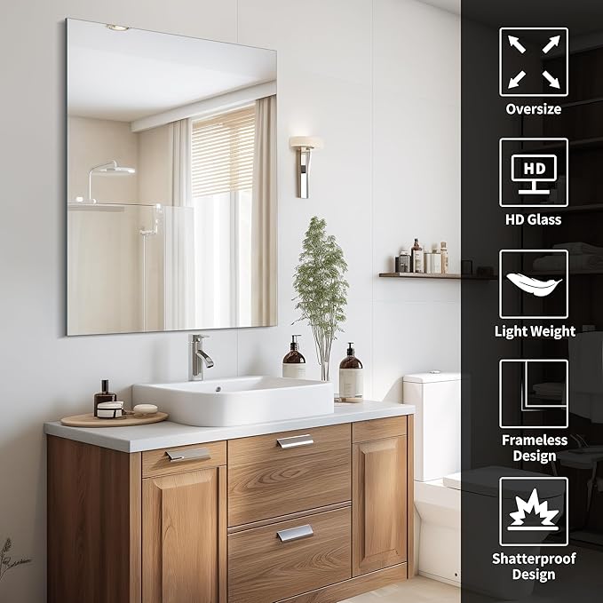 CILIBER Frameless Mirror, 30x40 Inch Rectangle Bathroom Mirrors - Image 3