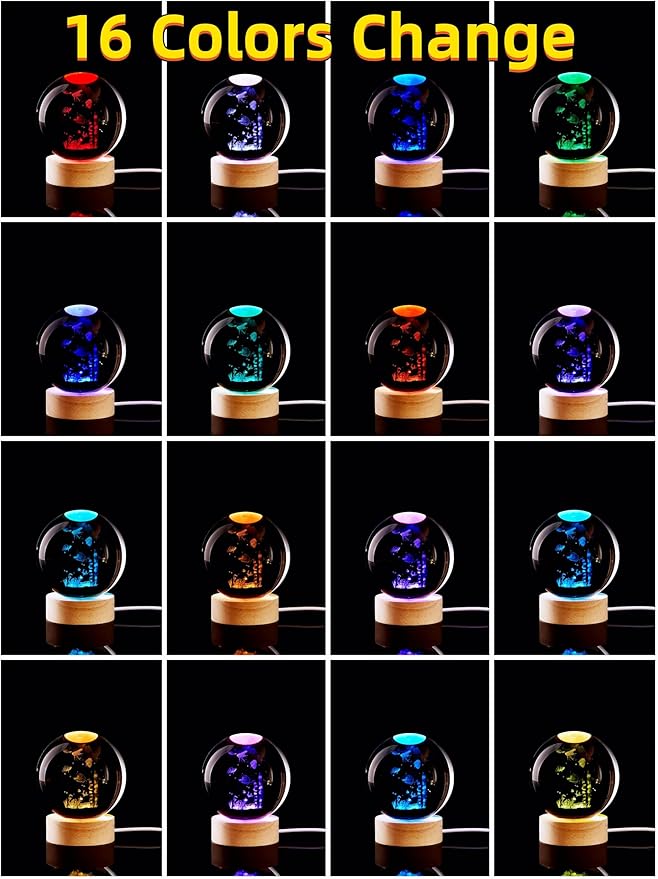 Conalisk 3D Underwater World Crystal Ball Lamp, Lifelike LED Fish Crystal Night - Image 2