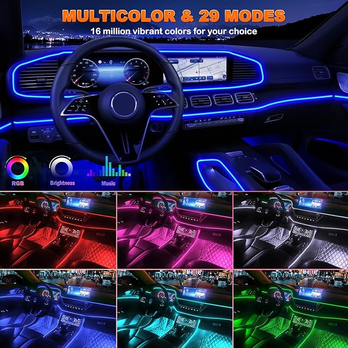 Jushope Car LED Strip Lights, USB Interior Ambient Lighting Kits - Image 3