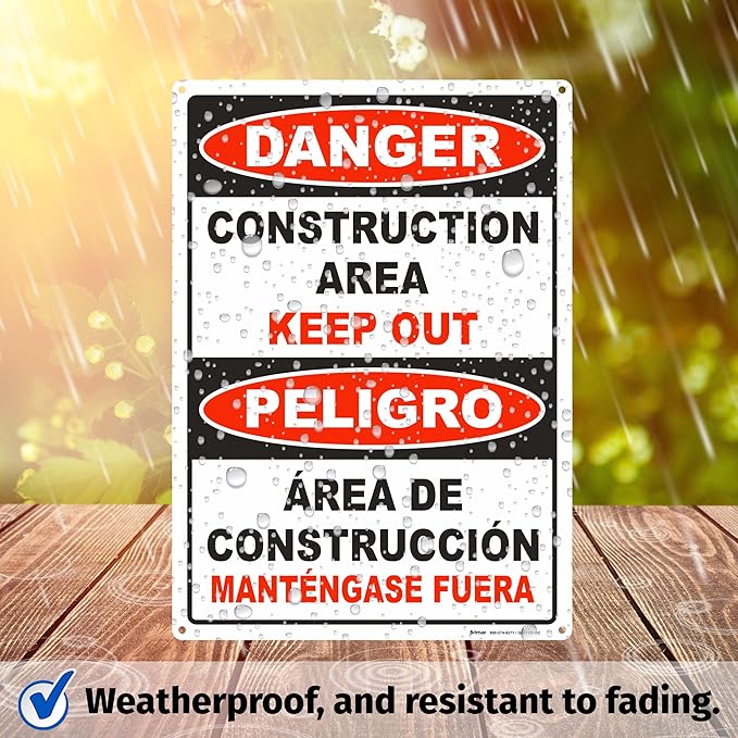 Brimar - 10" x 14" - Bilingual Danger Construction Area Keep Out Sign - .055″ - Image 5