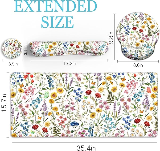 LIMKRIAN Floral Mouse Pad Set Large Desk Mat - Image 6