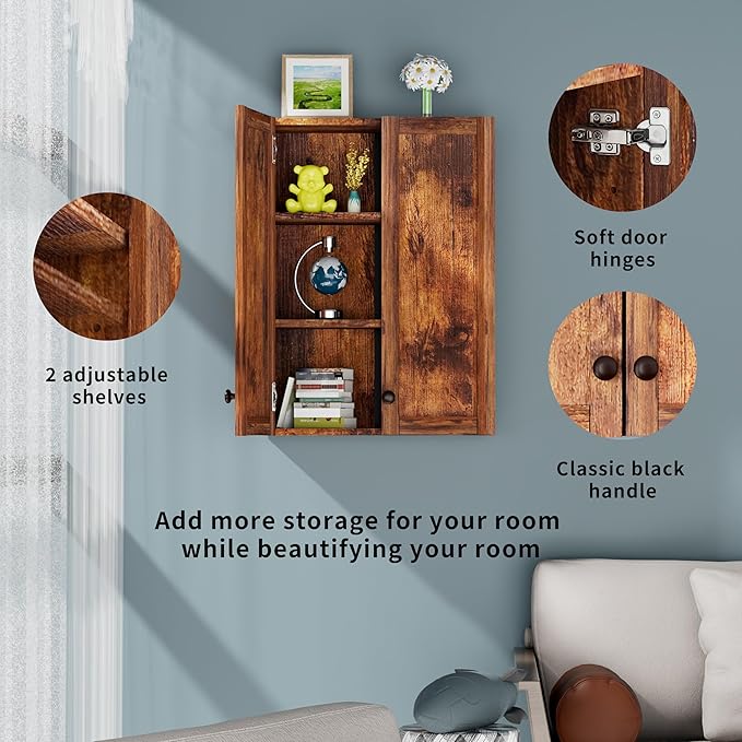 Bathroom Wall Cabinet Over Toilet Storage Cabinet 20x28 inch Brown Medicine - Image 4
