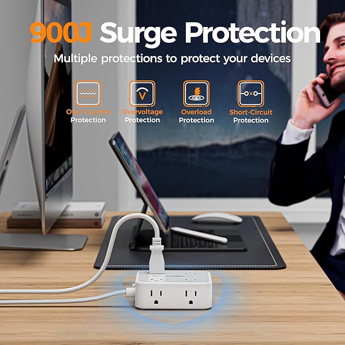 TESSAN Surge Protector Power Strip, 5 Ft Flat Plug Extension Cord - Image 5