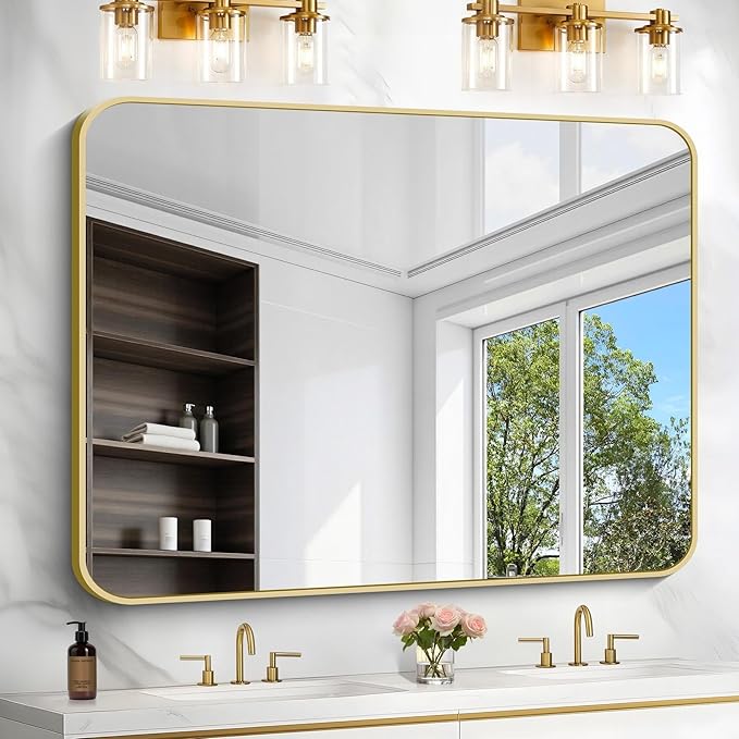 36"x48" Bathroom Mirror, Large Rectangular Wall Mirror, Rounded Corner Vanity - Image 2