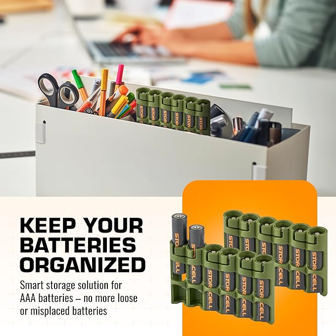 Storacell Slimline AAA-6 Battery Storage Caddy and Dispenser, Military Green - Image 2