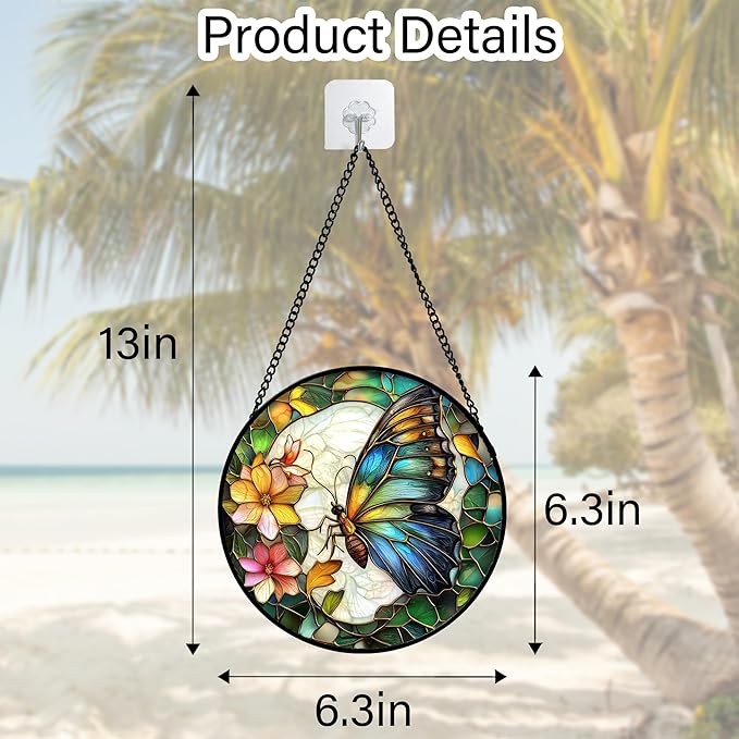 DASTOLL Stained Glass Window Hanging, Butterfly Flower Sun Catchers Diamond - Image 2