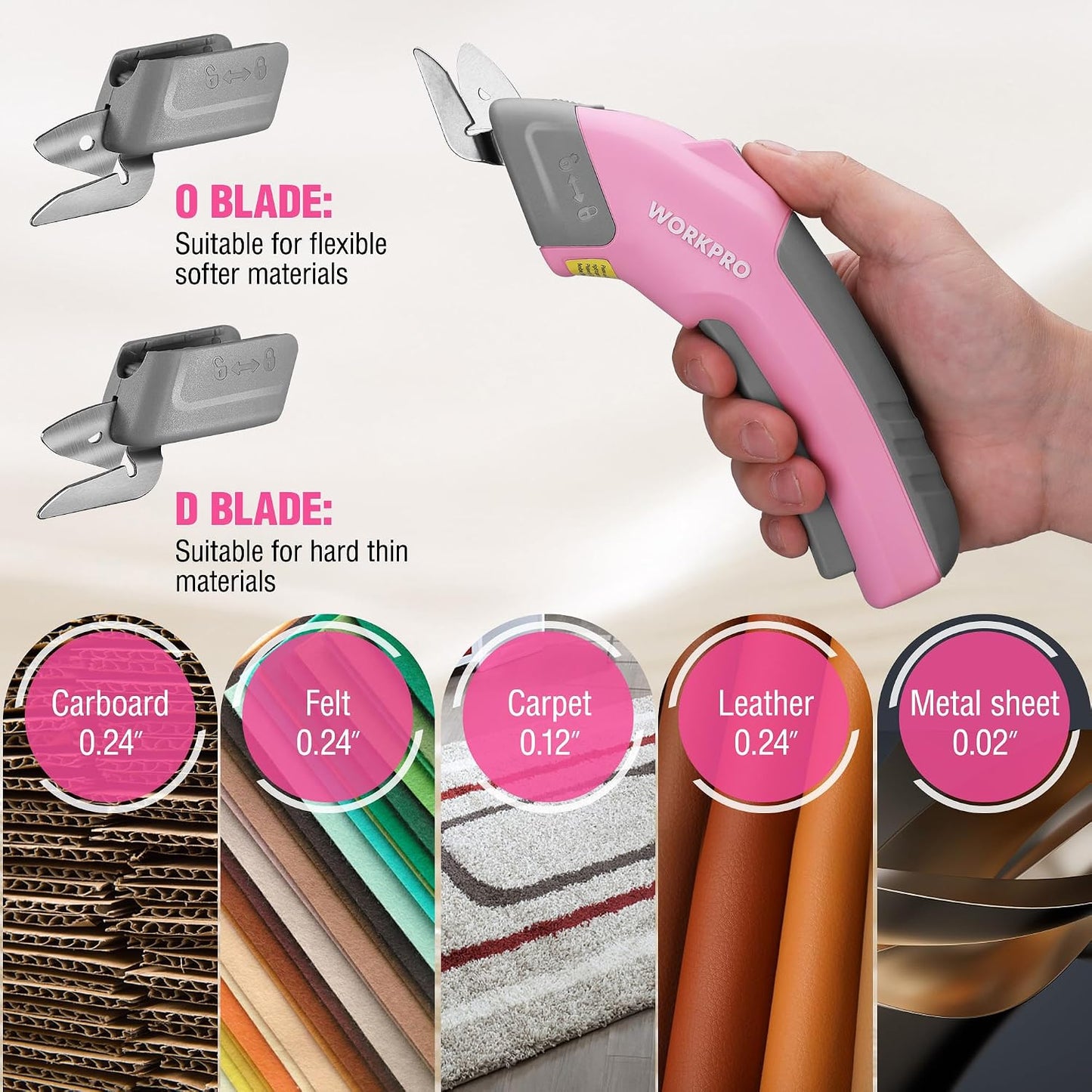 WORKPRO 4V Cordless Electric Scissors, 2 Blades, Rechargeable Power Shears | Cuts Fabric, Leather, Carpet & Cardboard, Lightweight Ergonomic Design for DIY, Crafts & Home Projects, Includes Storage Case