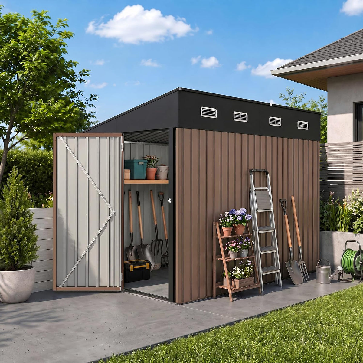 6x8 ft outdoor storage shed, metal garden shed, main product view