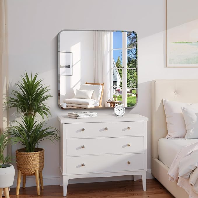 CILIBER Beveled Mirror 30"x30", Square Frameless Bathroom Mirror Rounded Corner - Image 5
