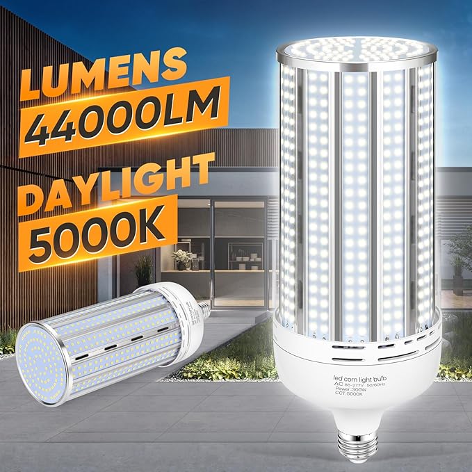 XYCN 2 Pack 300W Corn LED Light Bulb Fanless, 5000K Daylight E26/E39 Large - Image 2