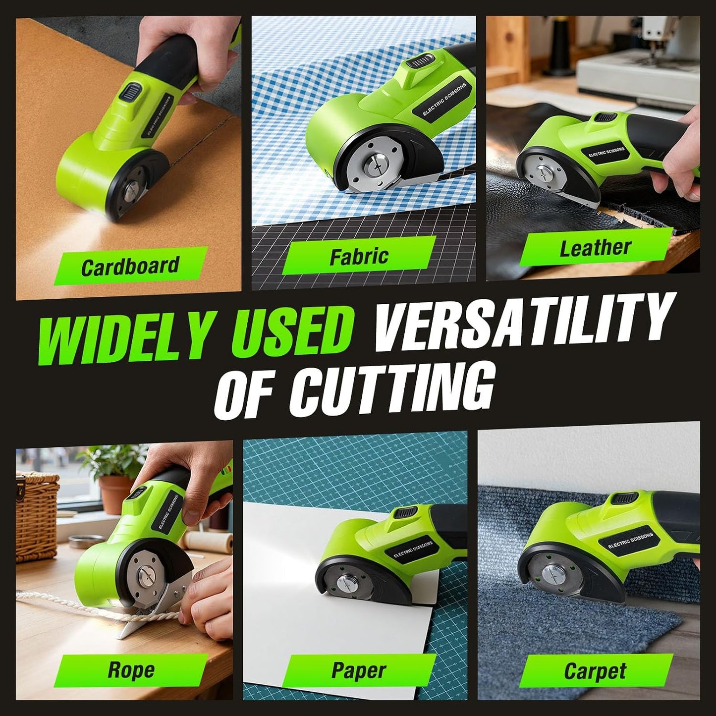 Cordless Electric Scissors, 4V Rechargeable Cardboard Cutter with 2600mAh Battery, Safety Lock, LED Light, 2 Blades, Electric Box Cutter for Cardboard, Fabric, Plastic, Leather, Cloth, DIY Crafts