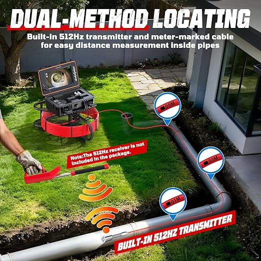 HBUDS Sewer Camera with 512Hz Sonde, Self Leveling 230ft Drain Camera with - Image 2