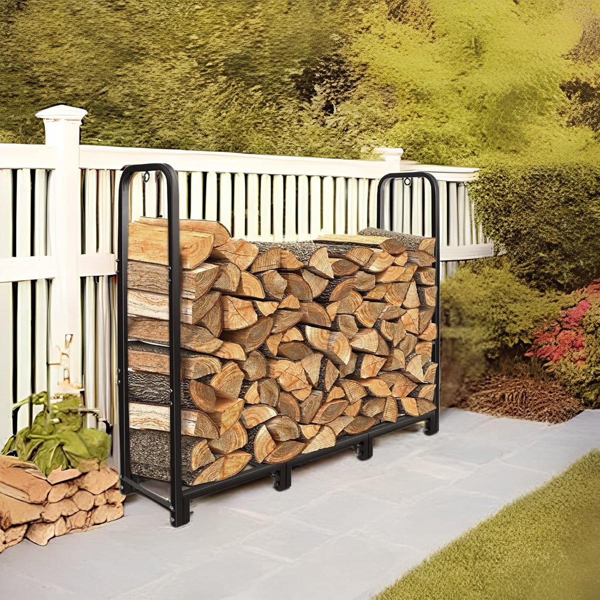 connoo 4ft firewood rack stand heavy duty firewood, close-up detail