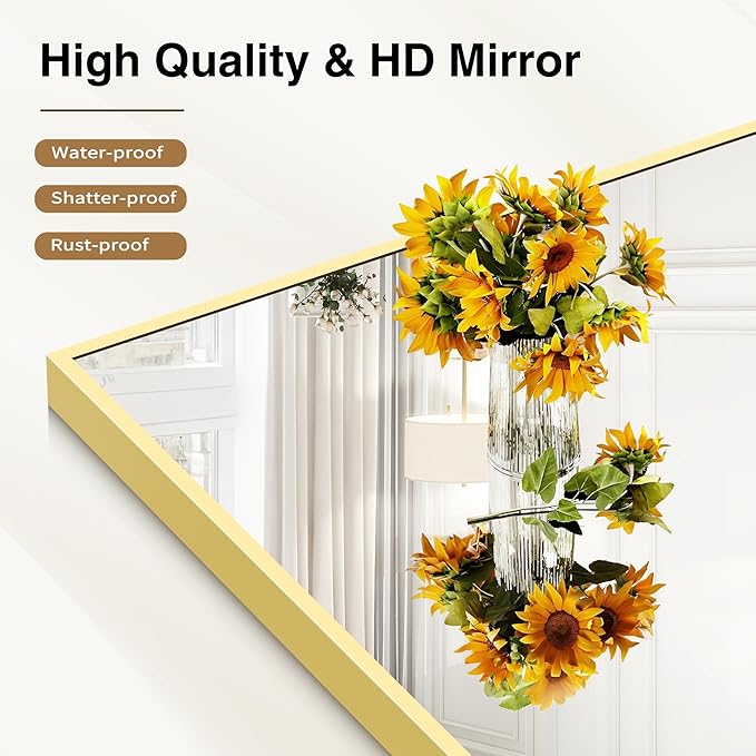 40x48inch Gold Bathroom Mirror, Large Rectangular Wall Mirrors - Image 6