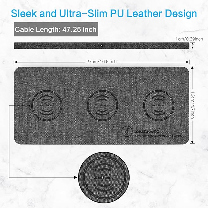 ZealSound Triple Wireless Charger, Charging Pad, Ultra Slim Fast 3x10W Charger - Image 4