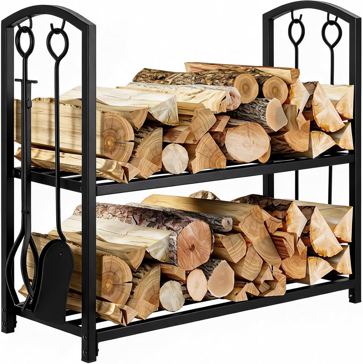 feed garden firewood rack with 4-piece fireplace tools, main product view