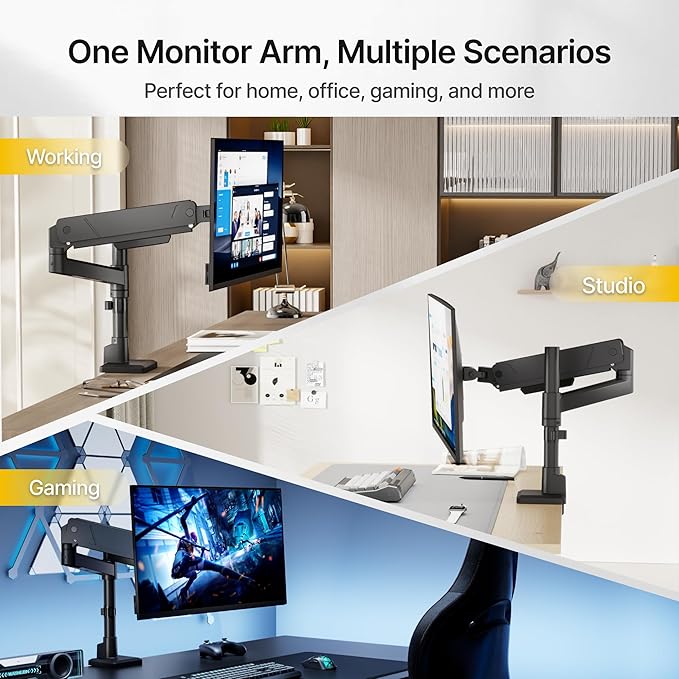 monTEK Tall Single Monitor Arm for 17 to 45 Inch Curved Screen Adjustable - Image 9