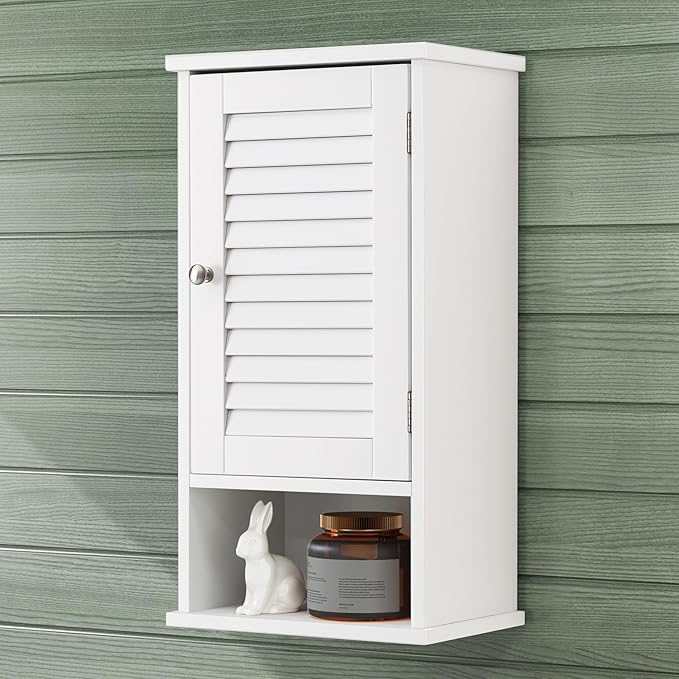Small Bathroom Wall Cabinet, Slim Single Louvered Door Narrow Over The Toilet by OONNEE
