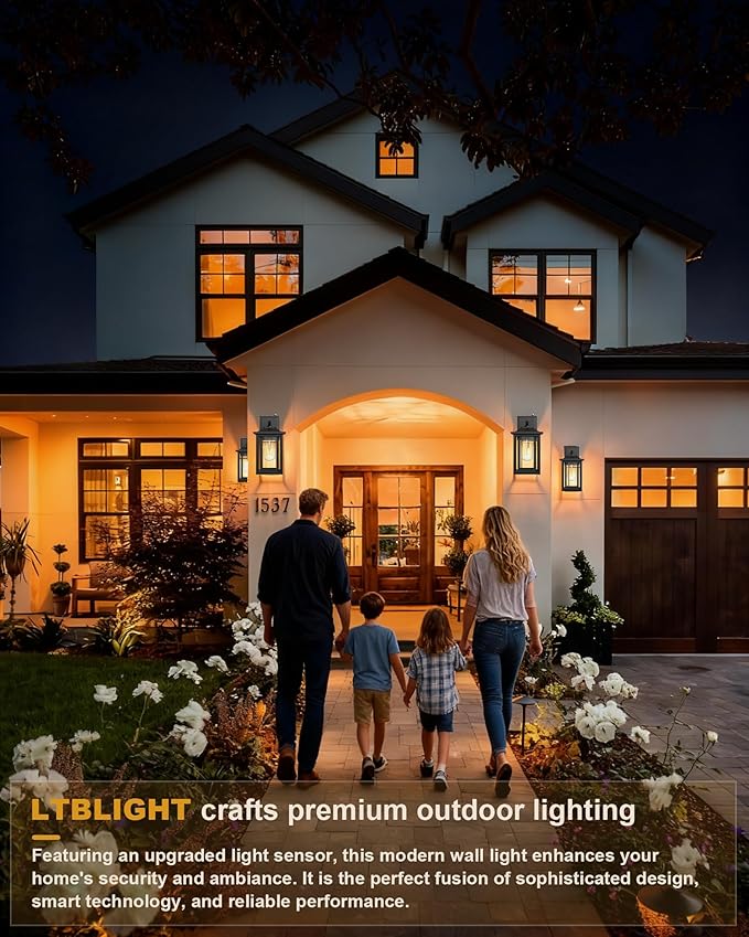 LTBLIGHT 2-Pack Dusk to Dawn Outdoor Light Fixtures, Modern Black Sensor Porch - Image 8