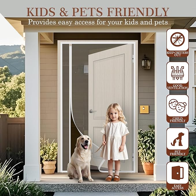Yotache White Reversible Left Right Side Opening Magnetic Screen Door Fits Door - Image 7