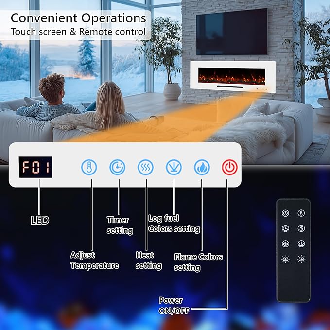 50" Electric Fireplace, Recessed & Wall Mounted Fireplace Heater 13 * 13 Colors - Image 6