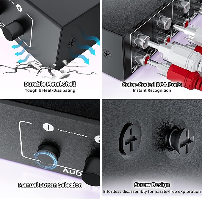 3.5mm Aux + RCA L/R Audio Splitter 1 in 4 Out, BolAAzuL 4-Way Stereo Audio - Image 3